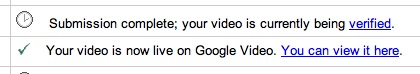 Google Video Status Screen